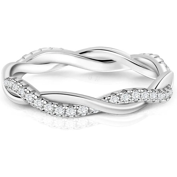 Moissanite Twisted Rope Wedding Band, D Color VVS1 18K White Gold Plated 925 - Picture 2 of 6